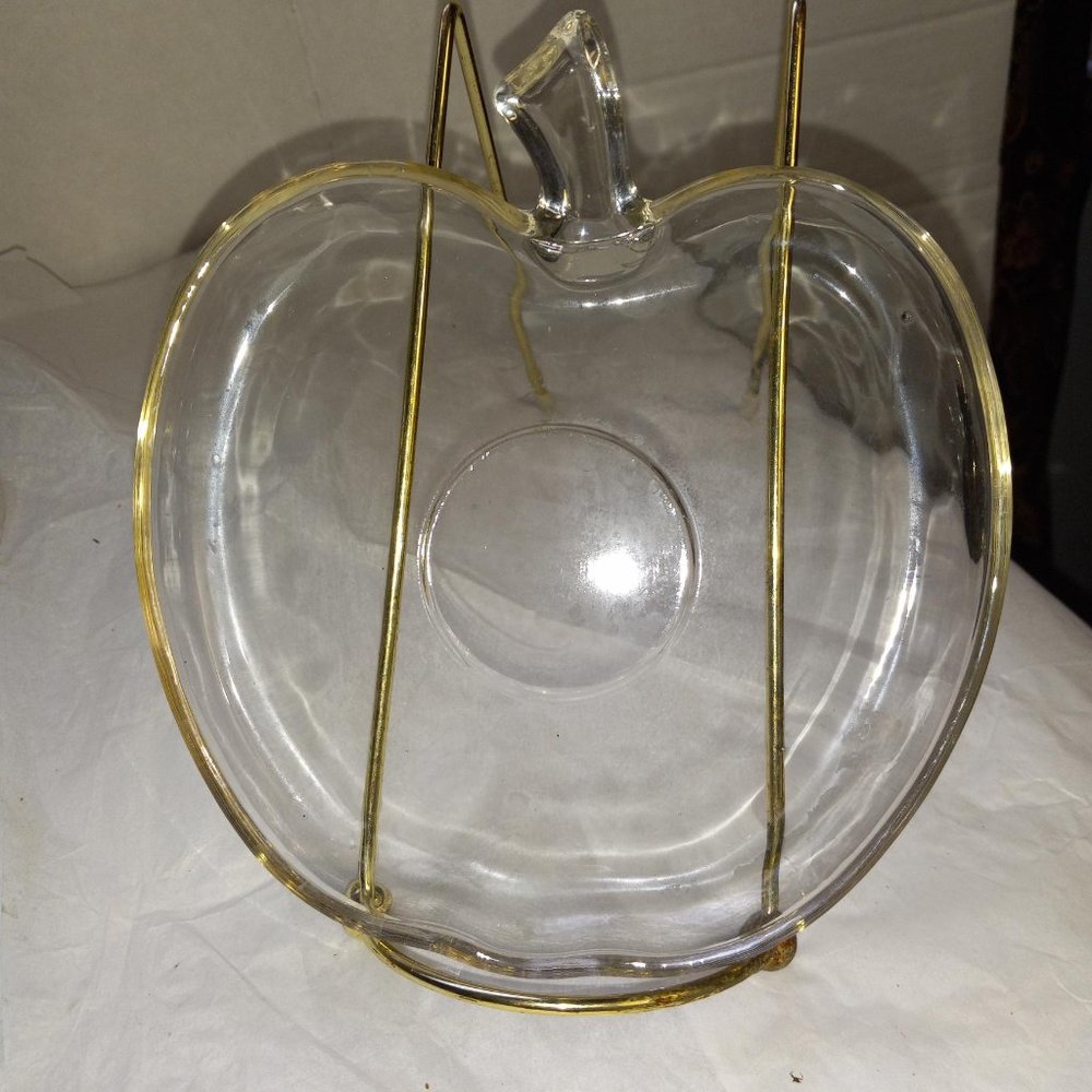 5 Apple Shaped Clear Thick Glass Serving Bowls/Dishes - Hazel Atlas